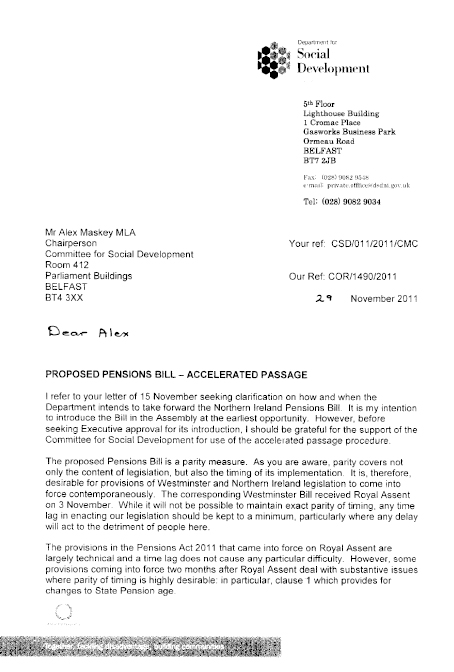 Letter from Minister re Pensions Accelerated Passage