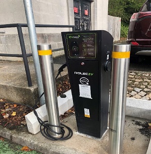 Electric car charging point in the lower east car park outside Parliament Buildings in the Stormont Estate