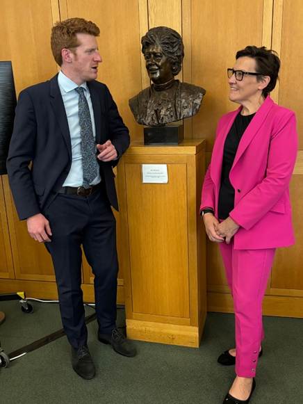 Committee Chair, Matthew O'Toole MLA, with the Chair of the NI Affairs Committee, Tonia Antoniazzi MP, at the IPFIGR, 12th June 2025