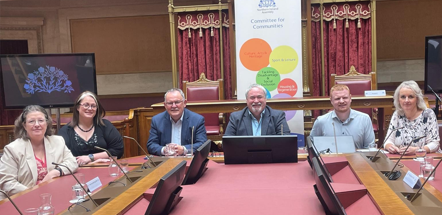 Members of the Committee for Communities pictured shortly before the start of a meeting in The Senate, Parliament Buildings.