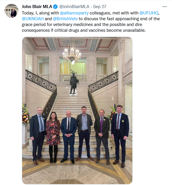 Alliance party meeting the Ulster Farmers’ Union, NOAH and the British Vets Association 