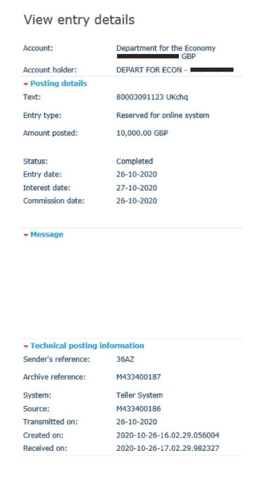 Proof of repayment of £10,000