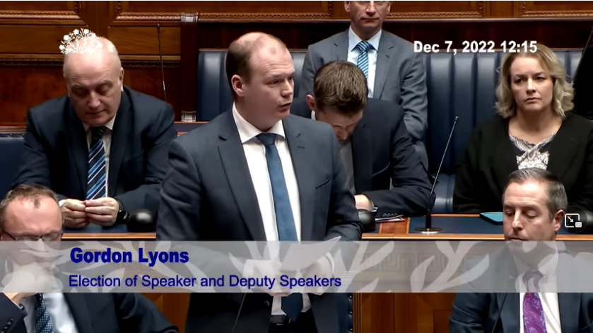 The DUP’s Gordon Lyons speaking during the debate
