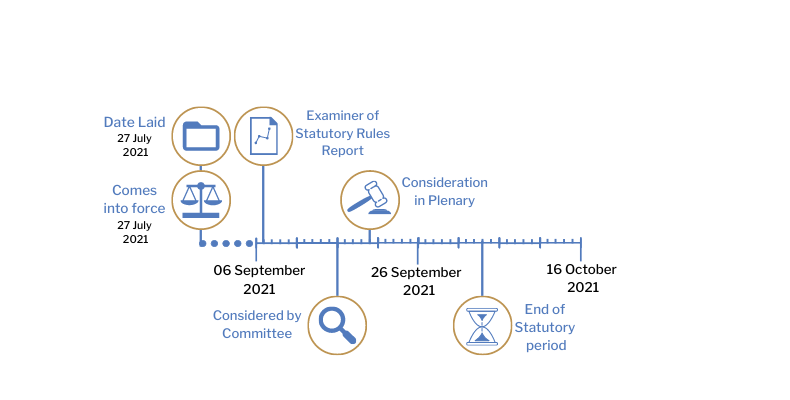 This tracker shows the progress of The Health Protection (Coronavirus, Restrictions) Regulations (Northern Ireland) 2021 (Amendment No. 12) Regulations (Northern Ireland) 2021. The exact details are shown in the table below