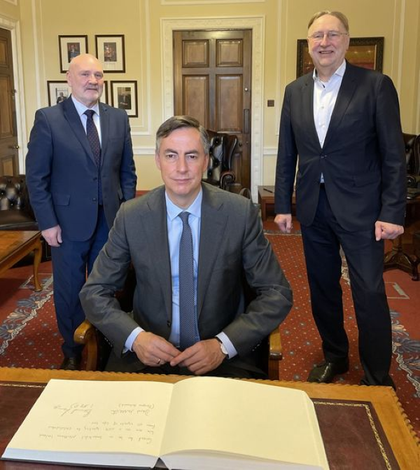 Speaker of the Assembly Alex Maskey with MEPs David McAllister and Bernd Lange