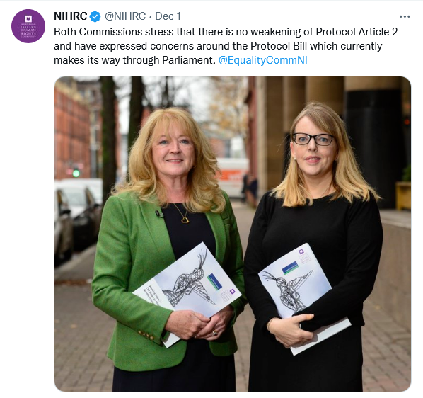 Chief Commissioner of the Equality Commission Geraldine McGahey and Chief Commissioner of the Northern Ireland Human Rights Commission Alyson Kilpatrick