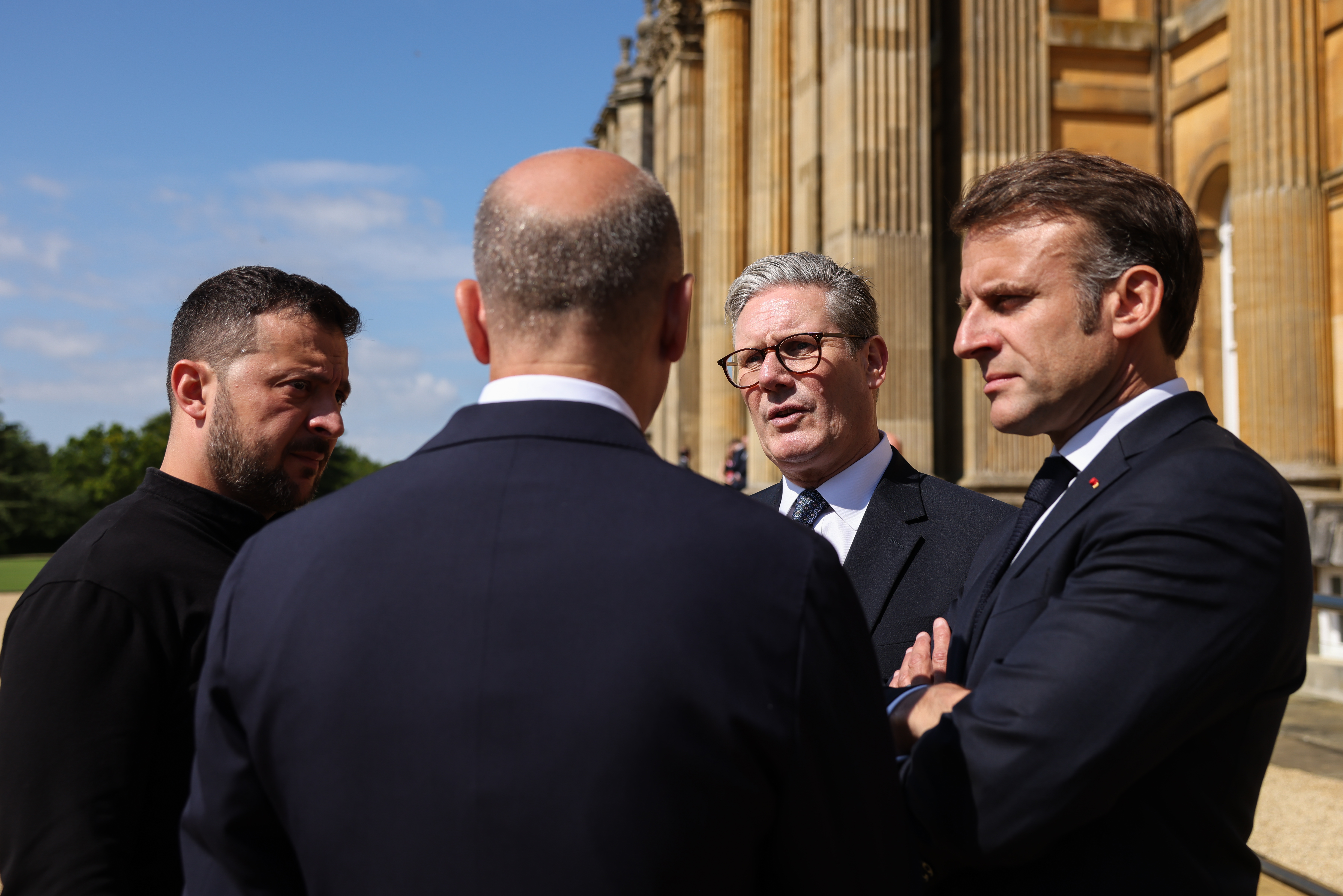 Meeting of four men including President of Ukraine Volodymyr Zelenskyy, UK Prime Minister Keir Starmer and President of France Emmanuel Macron