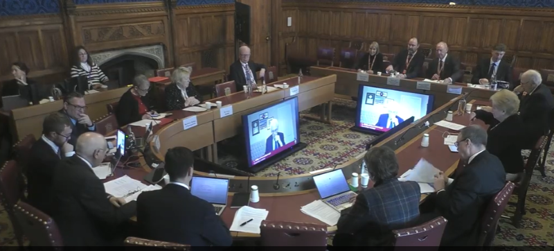 image shows evidence session is session in the House of Lords NI Scrutiny Committee