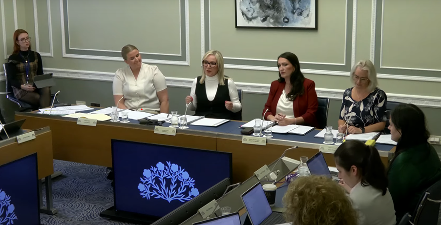 The First Minister, deputy First Minister and Junior Ministers give evidence to the Executive Office Committee. 