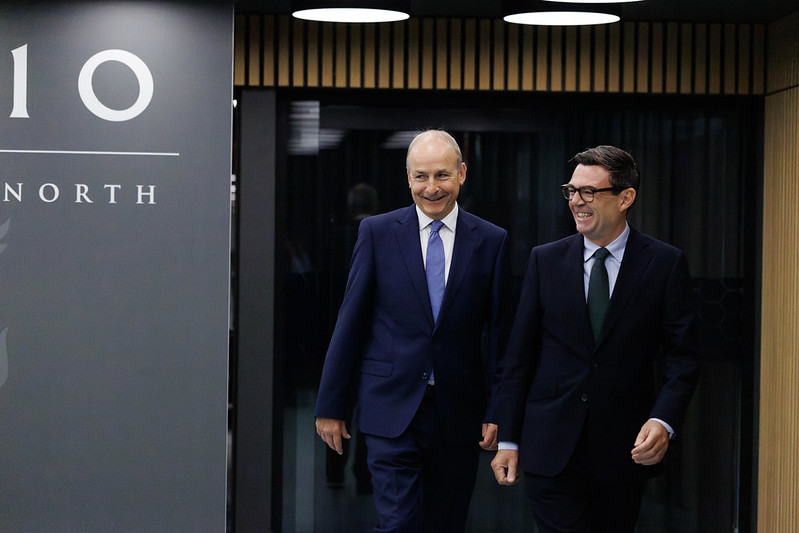 image shows Prime Minister Andy Burnham hosts Taoiseach Micheál Martin at Number 10 North