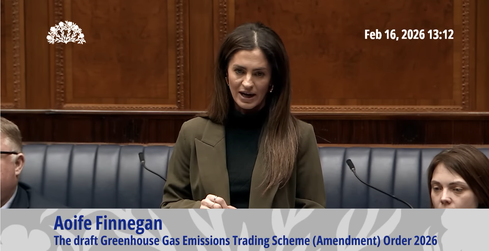 image of Aoife Finnegan MLA speaking during a debate in the Assembly Chamber  