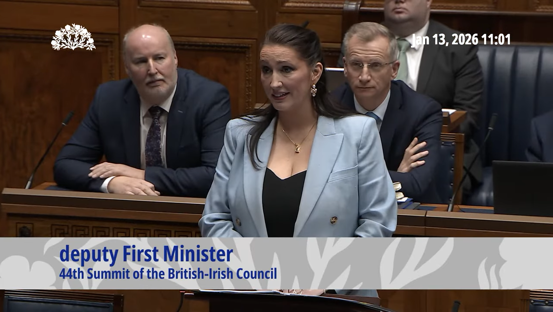 Image is of the deputy First Minister in the Chamber giving a statement on the British-Irish Council 