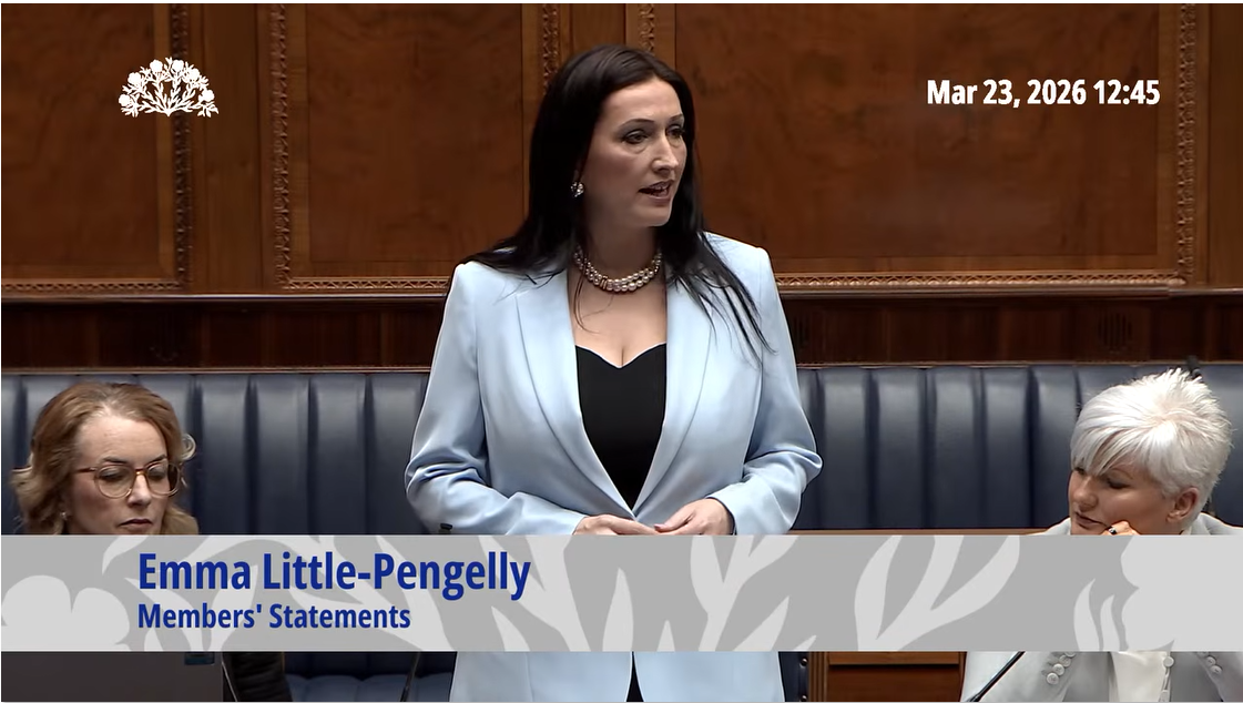 image shows the deputy First Minister making a statement in the Assembly chamber. 