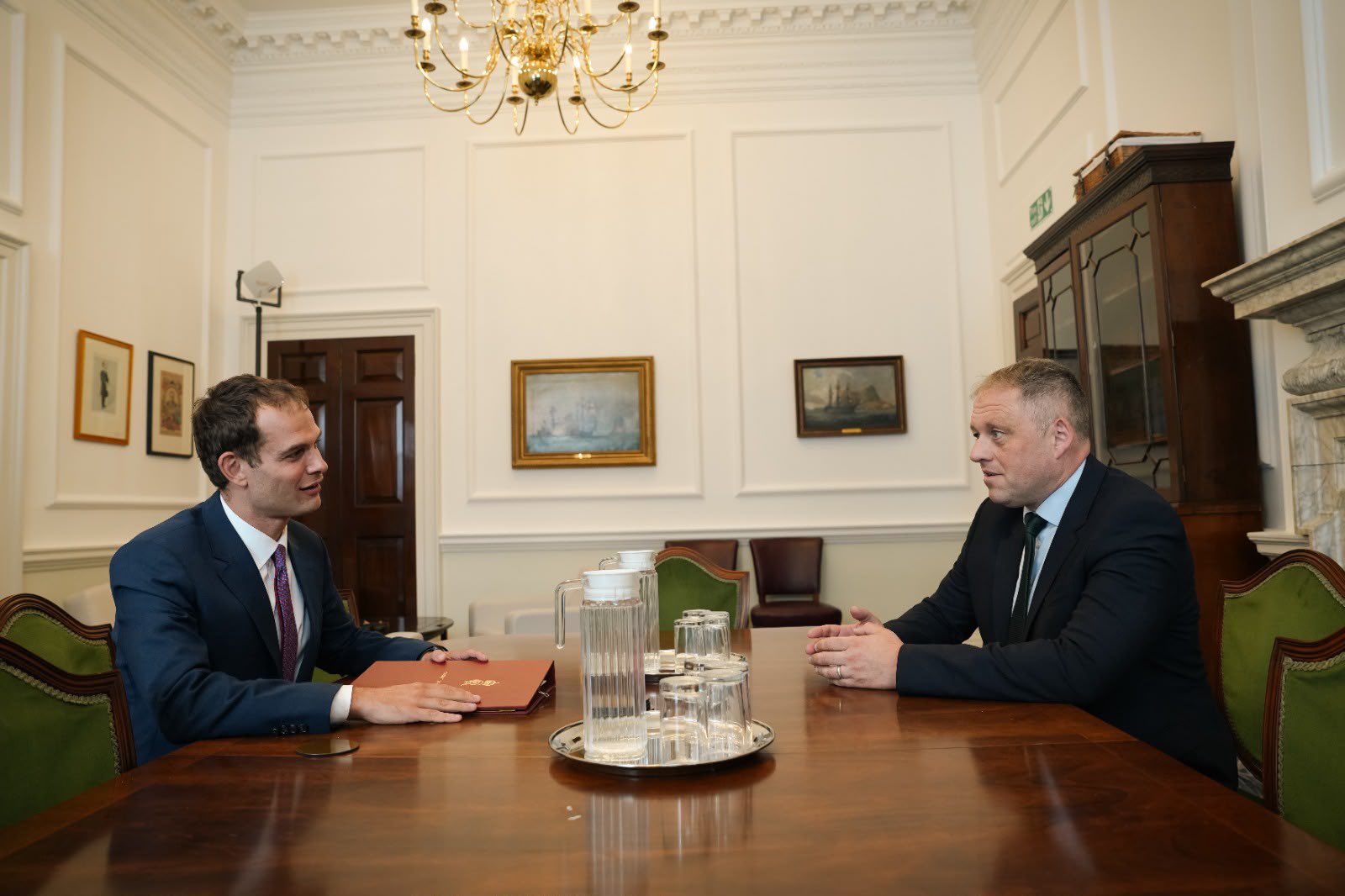 image shows The Minister for Intergovernmental Relations and European Relations, Hamish Falconer MP meeting Thomas Byrne TD, the Irish Minister of State for European Affairs and Defence.