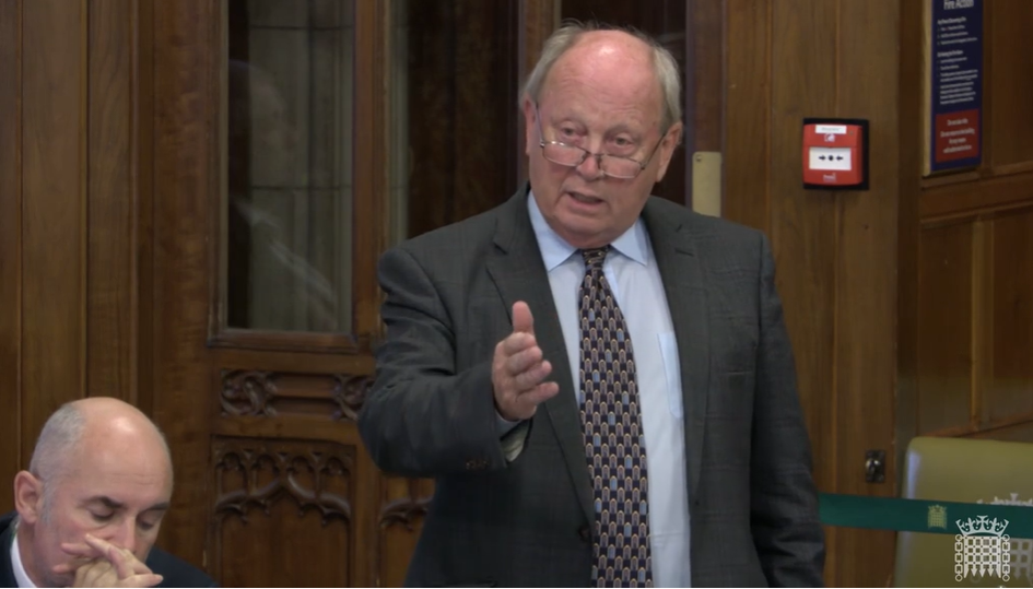 image shows Jim Allister MP introducing a Westminster Hall debate on Goods Trading: Great Britain and Northern Ireland.