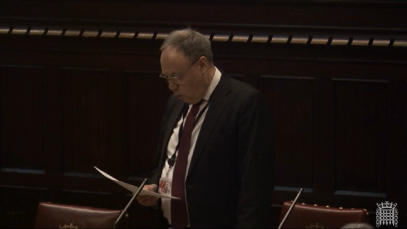 image shows Lord Dodds during a debate in the House of Lords Grand Committee 