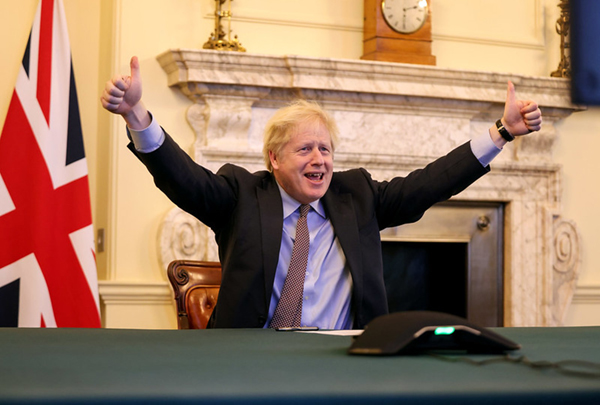 Boris Johnson celebrates the deal. Source: Pippa Fowles/No 10 Downing Street