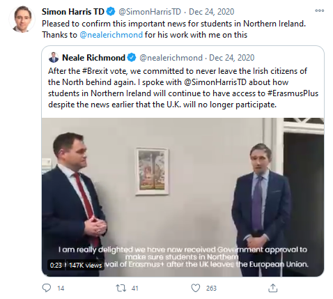 Simon Harris TD on Twitter @SimonHarrisTD - Pleased to confirm this important news for students in Northern Ireland. Thanks to @nealrichmond for his work with me on this.