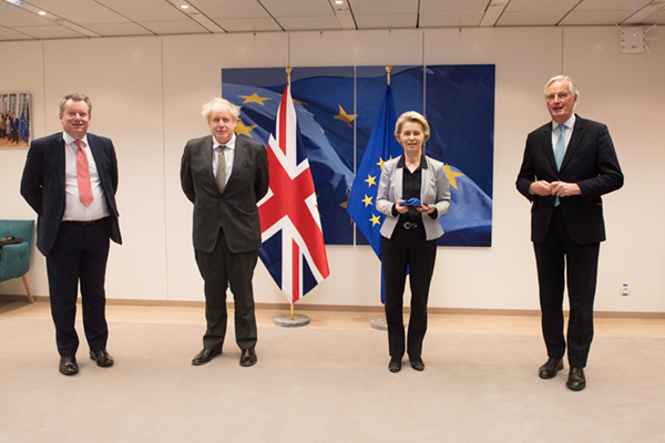 David Frost with Boris Johnson, Ursula von der Leyen and Michel Barnier during the final stages of negotiating the trade deal. 