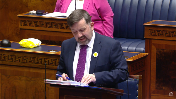Minister for Health Robin Swann speaking to the NI Assembly | Source: NI Assembly