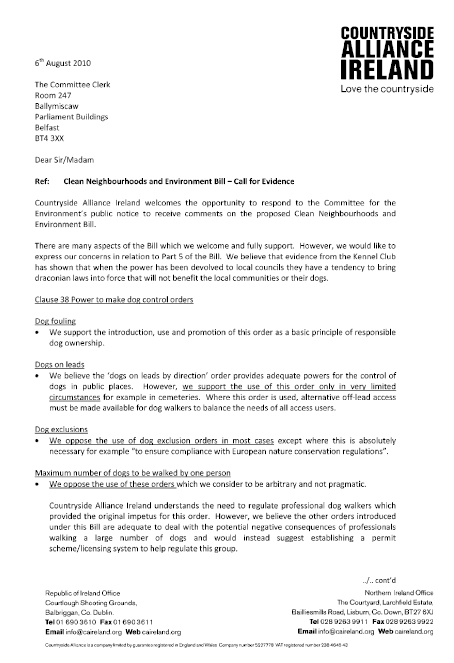 Countryside Alliance Ireland Letter