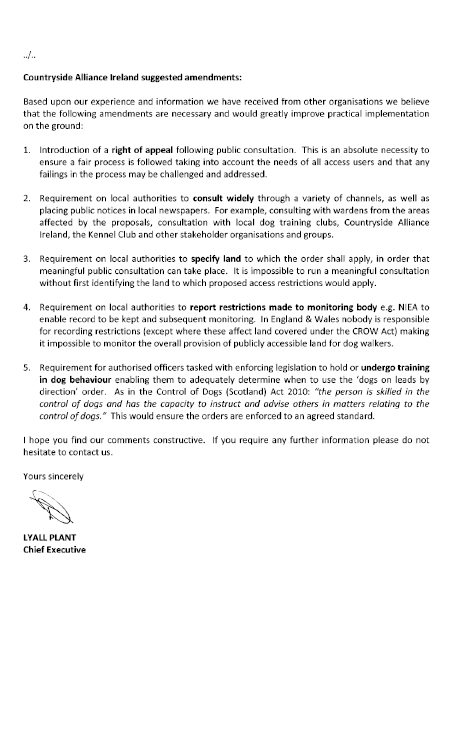 Countryside Alliance Ireland Letter