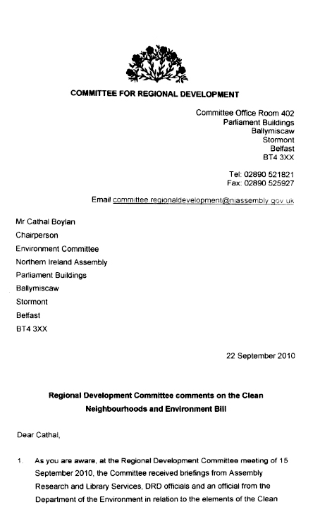 Letter to Cathal Boylan (Chairperson)