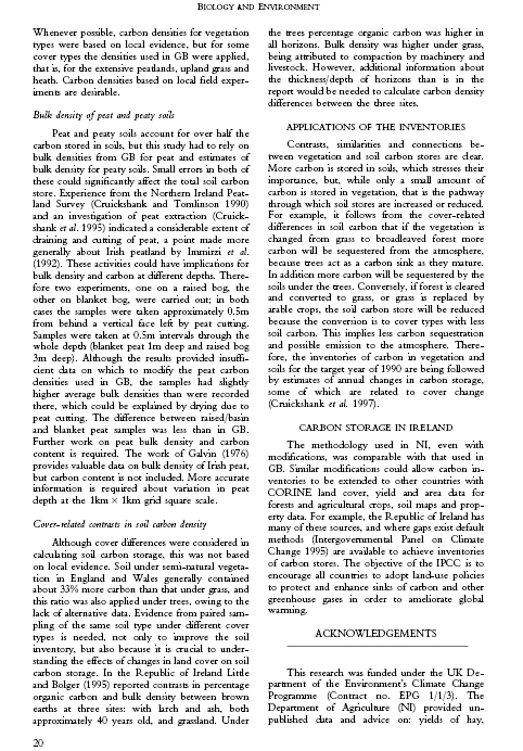 Carbon in the Vegetation and Soils of Northern Ireland