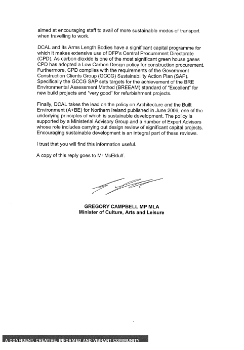 DARD, DFP, DCAL, DSD and Dept of Education Responses