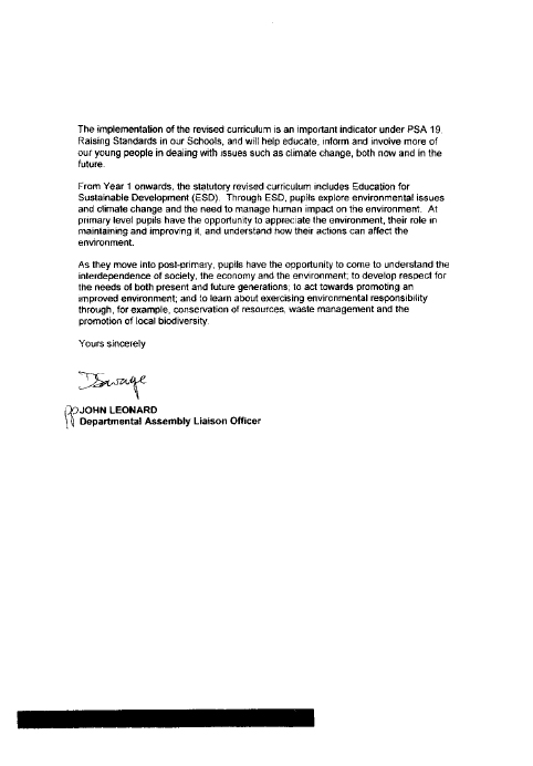 DARD, DFP, DCAL, DSD and Dept of Education Responses