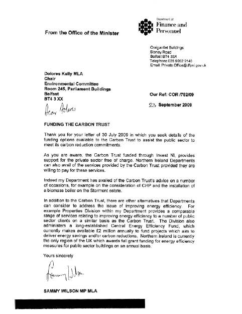 Letter from DFP Minister