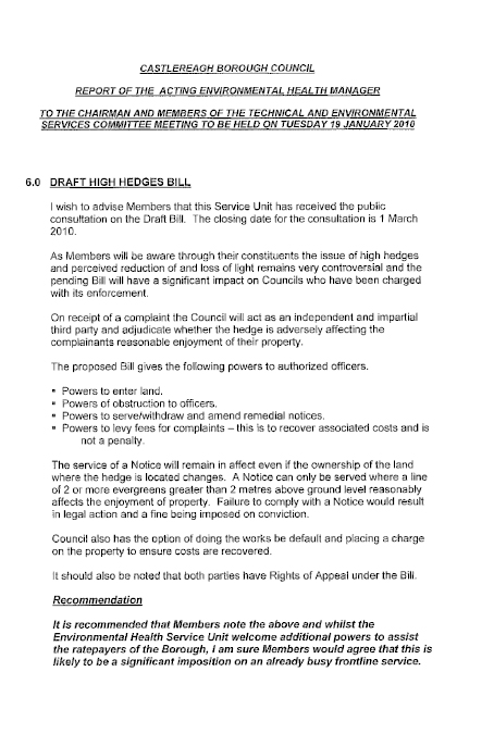 Castlereagh Borough Council Submissions