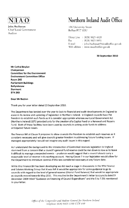 Letter from NIAO