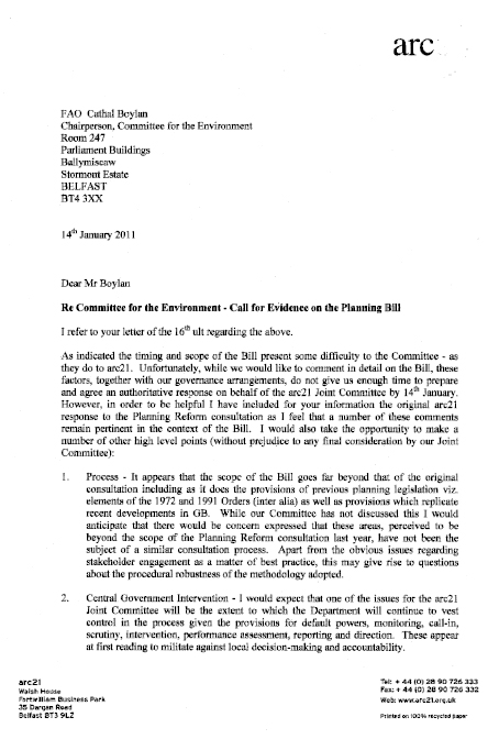 arc21 Submission to the Planning Bill