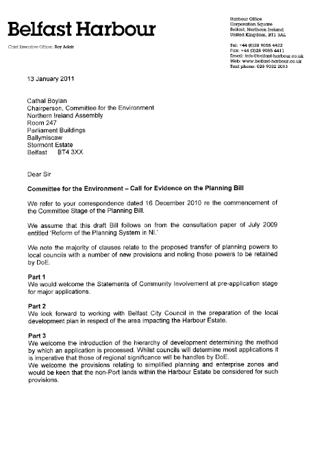 Belfast Harbour Submission to the Planning Bill