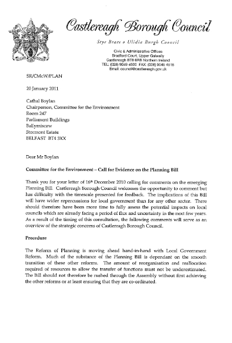 Castlereagh Borough Council Submission to the Planning Bill