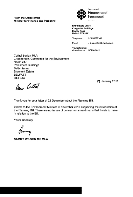 Department of Finance and Personnel Submission to the Planning Bill