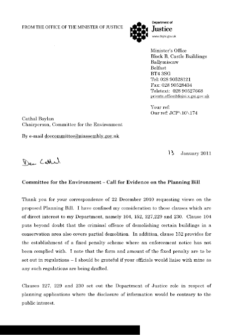 Department of Justice Submission to the Planning Bill