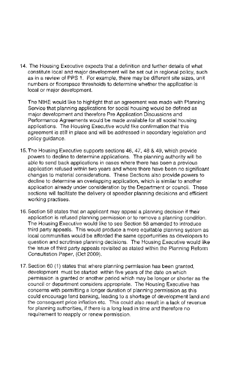 Northern Ireland Housing Executive Submission to the Planning Bill