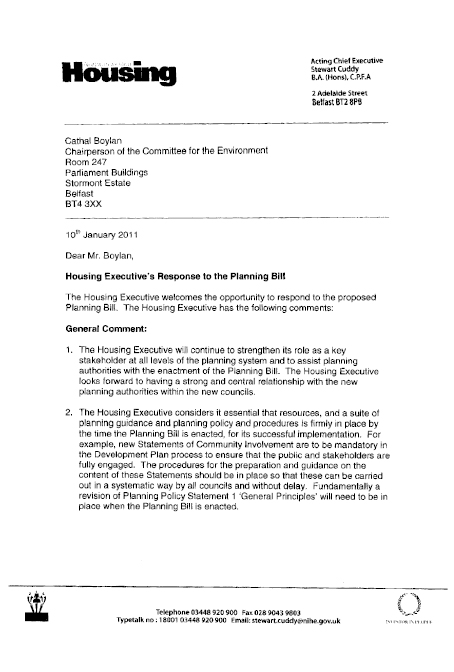 Northern Ireland Housing Executive Submission to the Planning Bill