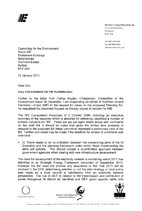 Northern Ireland Electricity Submission to the Planning Bill
