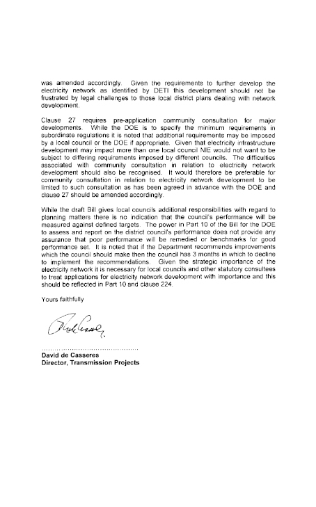 Northern Ireland Electricity Submission to the Planning Bill