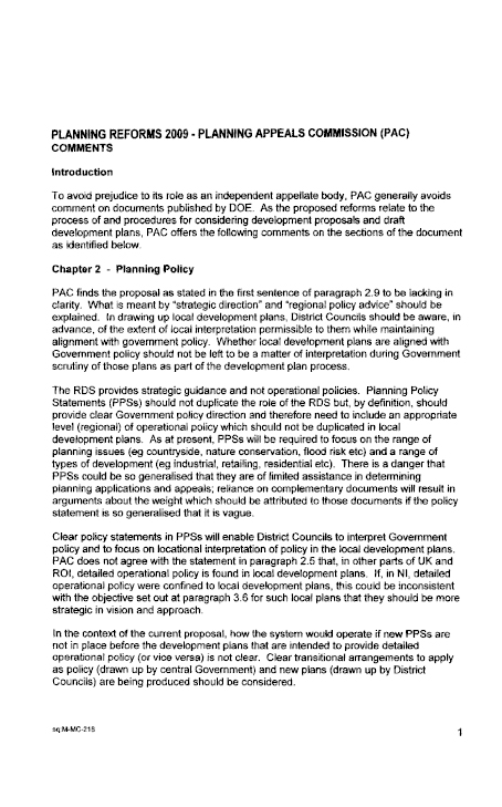 Planning Appeals Commission Submission to the Planning Bill