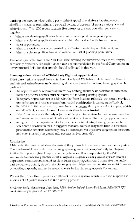 (RSPB) Supplementary Information on Third Party Rights of Appeal