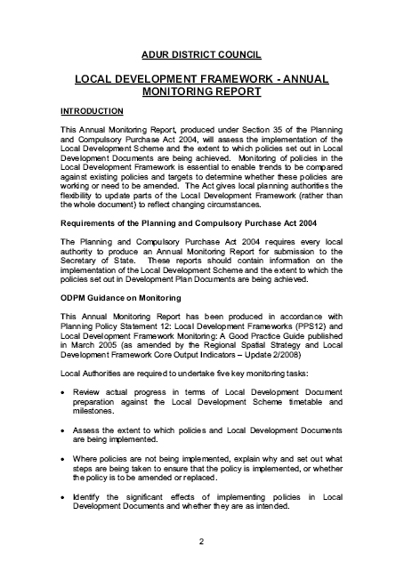 Annual Monitoring Report Example - Adur District Council