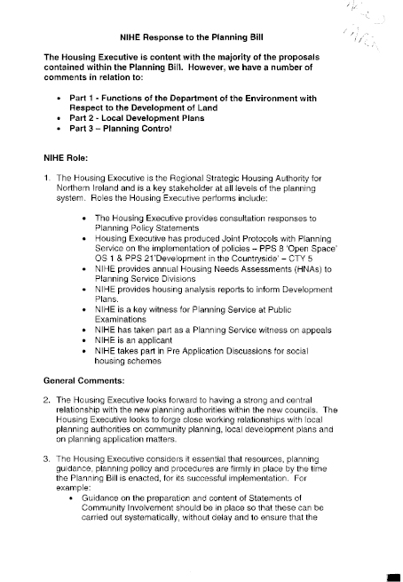 Northern Ireland Housing Executive Supplementary Information