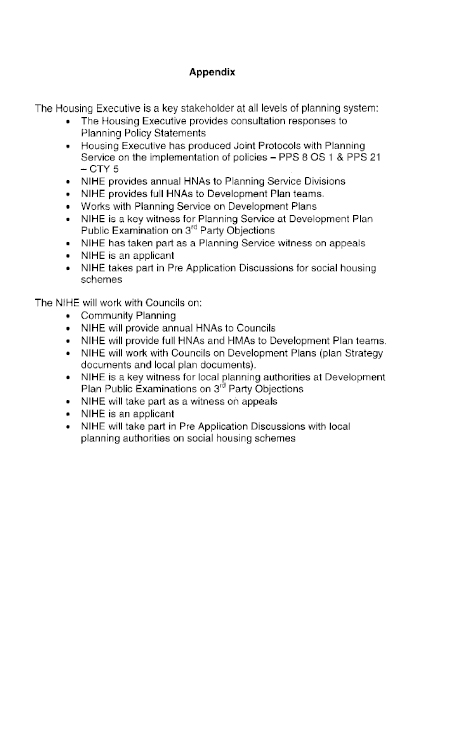 Northern Ireland Housing Executive Supplementary Information