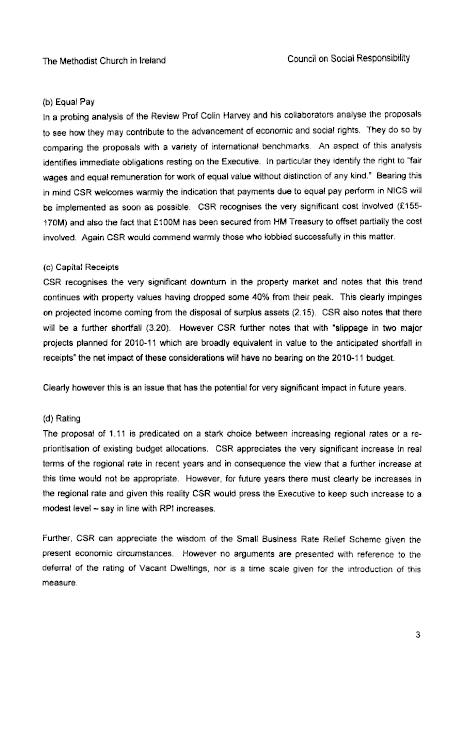 The Methodist Church in Ireland - Review of 2010-11 Spending Plans