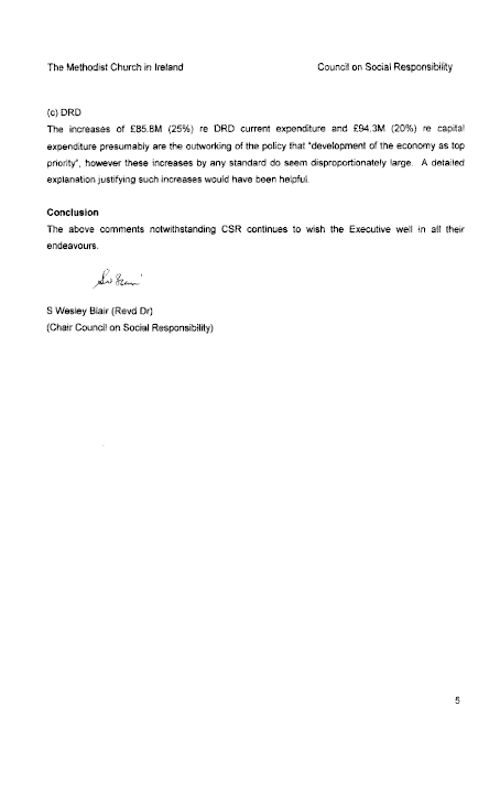 The Methodist Church in Ireland - Review of 2010-11 Spending Plans