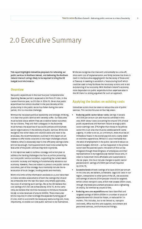 CBI-NI Public Spending Reform Executive Summary